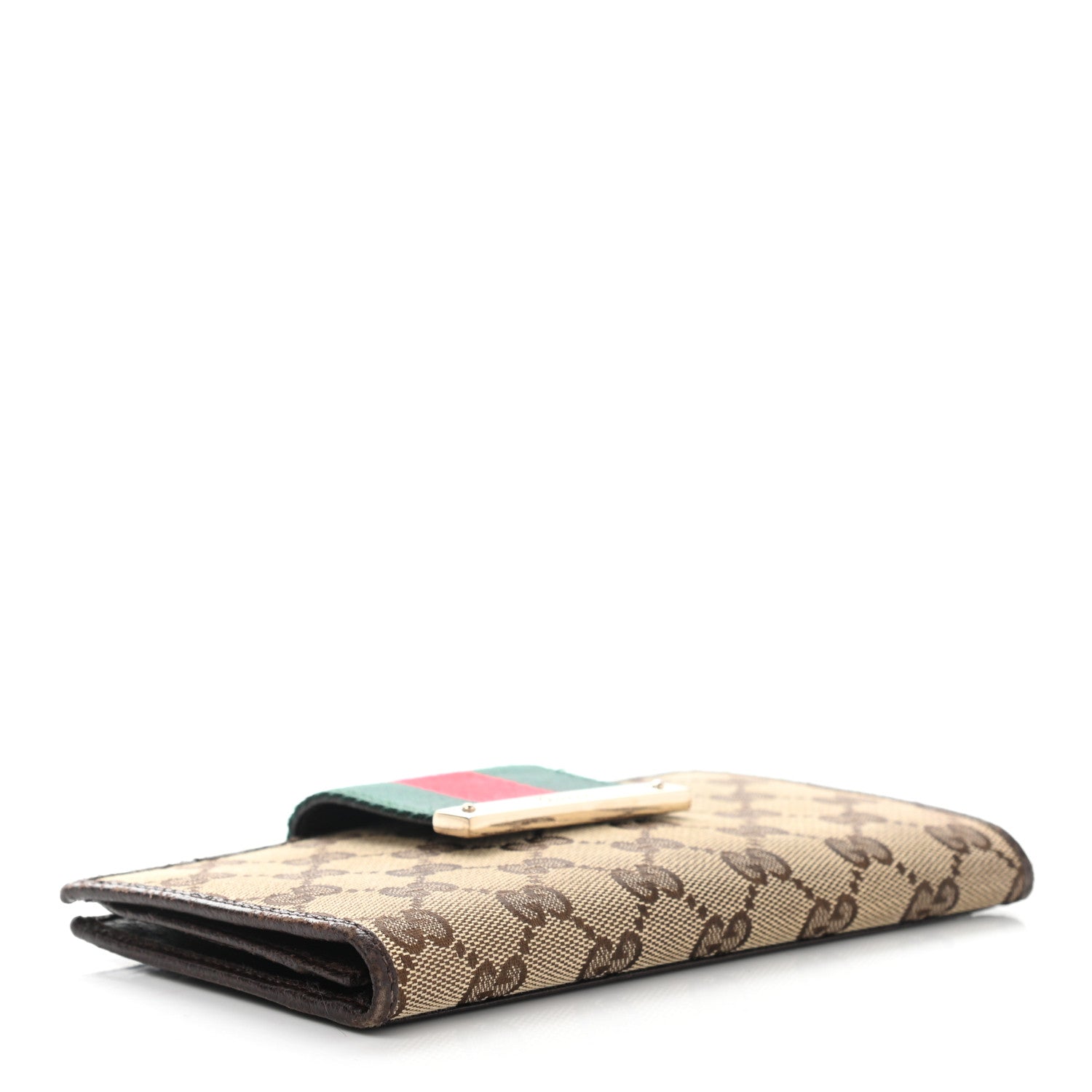 Gucci Monogram Calfskin Ladies Web Continental Wallet Beige Ebony Cocoa 4 of 9