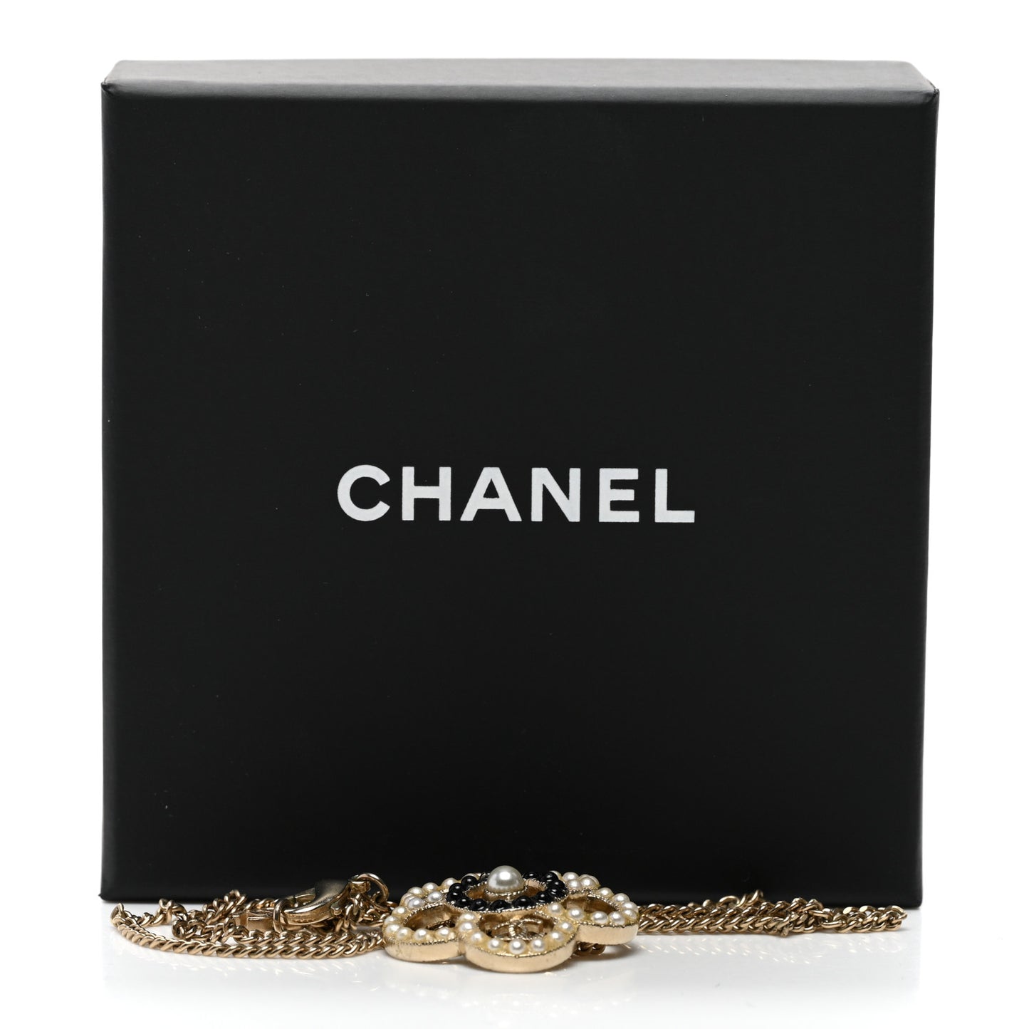 Crystal Pearl Camellia Necklace Gold Black
