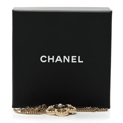 Chanel Crystal Pearl Camellia Necklace Gold Black 6 of 6