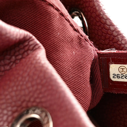 Chanel Caviar Flat Quilted CC Chain Bucket Drawstring Bag Burgundy 7 of 16
