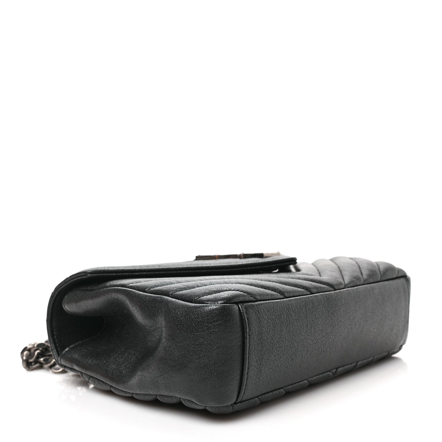 Sheepskin Matelasse Chevron Monogram Medium College Bag Black