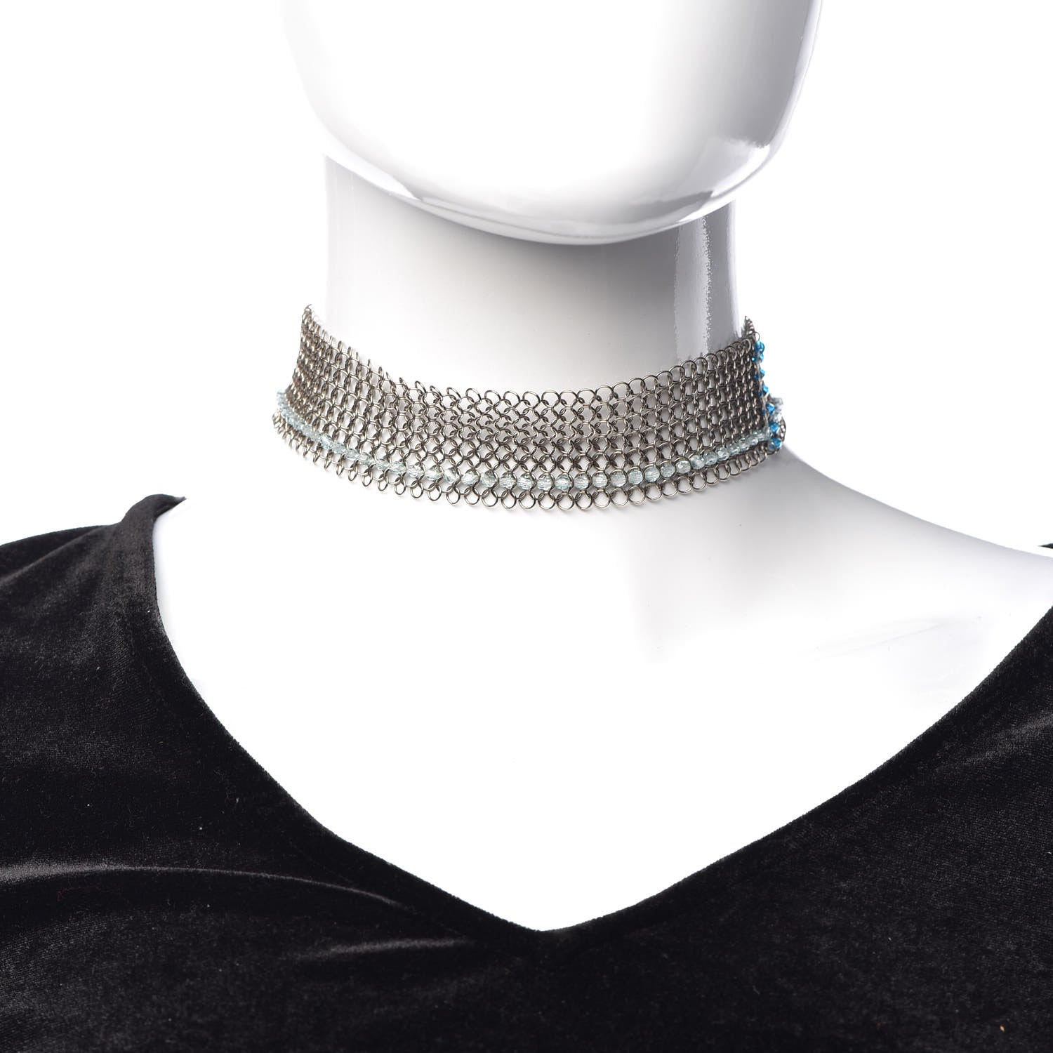 Chanel Mesh Beaded Choker Necklace Silver 2 of 3
