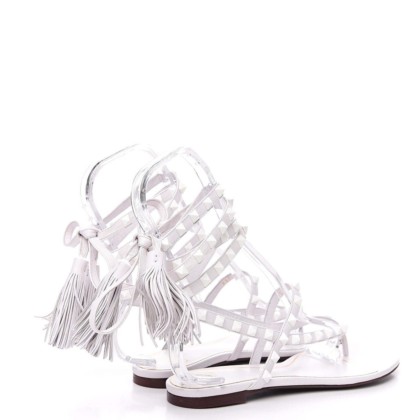 Calfskin Rockstud Wraparound Sandals 37.5 White