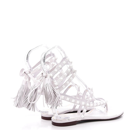 Valentino Garavani Calfskin Rockstud Wraparound Sandals 37.5 White 4 of 9