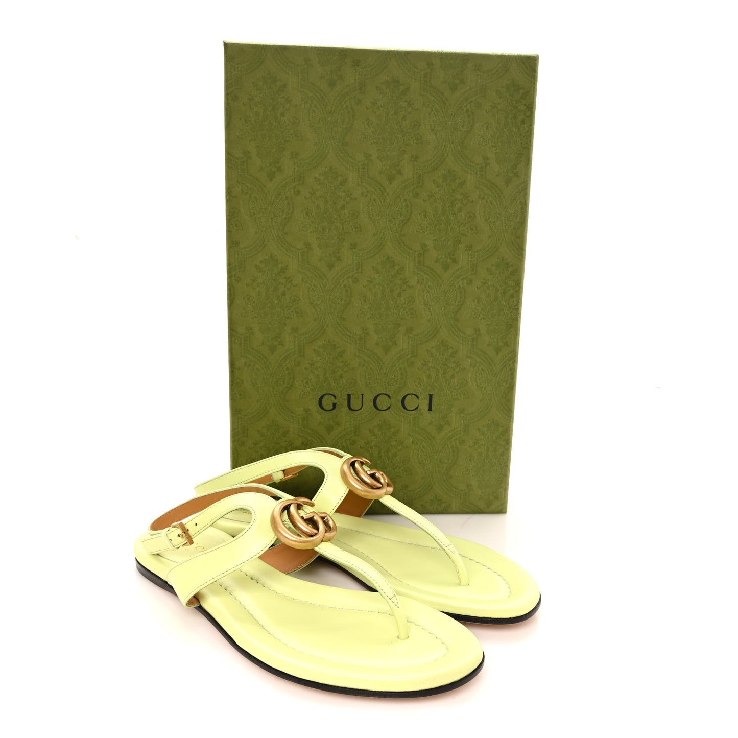 Calfskin Double G Thong Flat Sandals 36.5 Pistachio Green