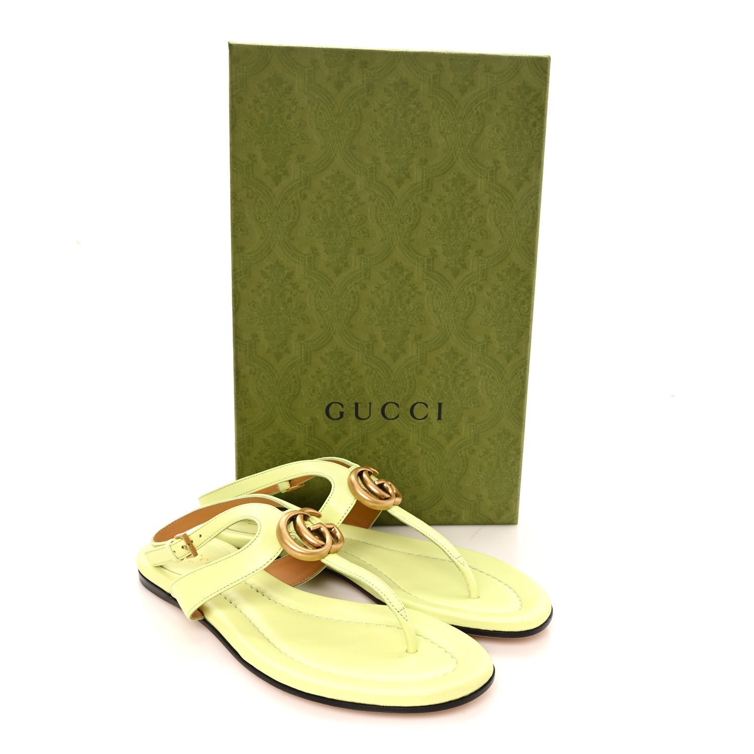 Gucci Calfskin Double G Thong Flat Sandals 36.5 Pistachio Green 9 of 9