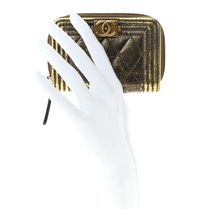 Chanel Cracked Metallic Calfskin Quilted Boy Zip Around Coin Purse Wallet Gold 2 of 10