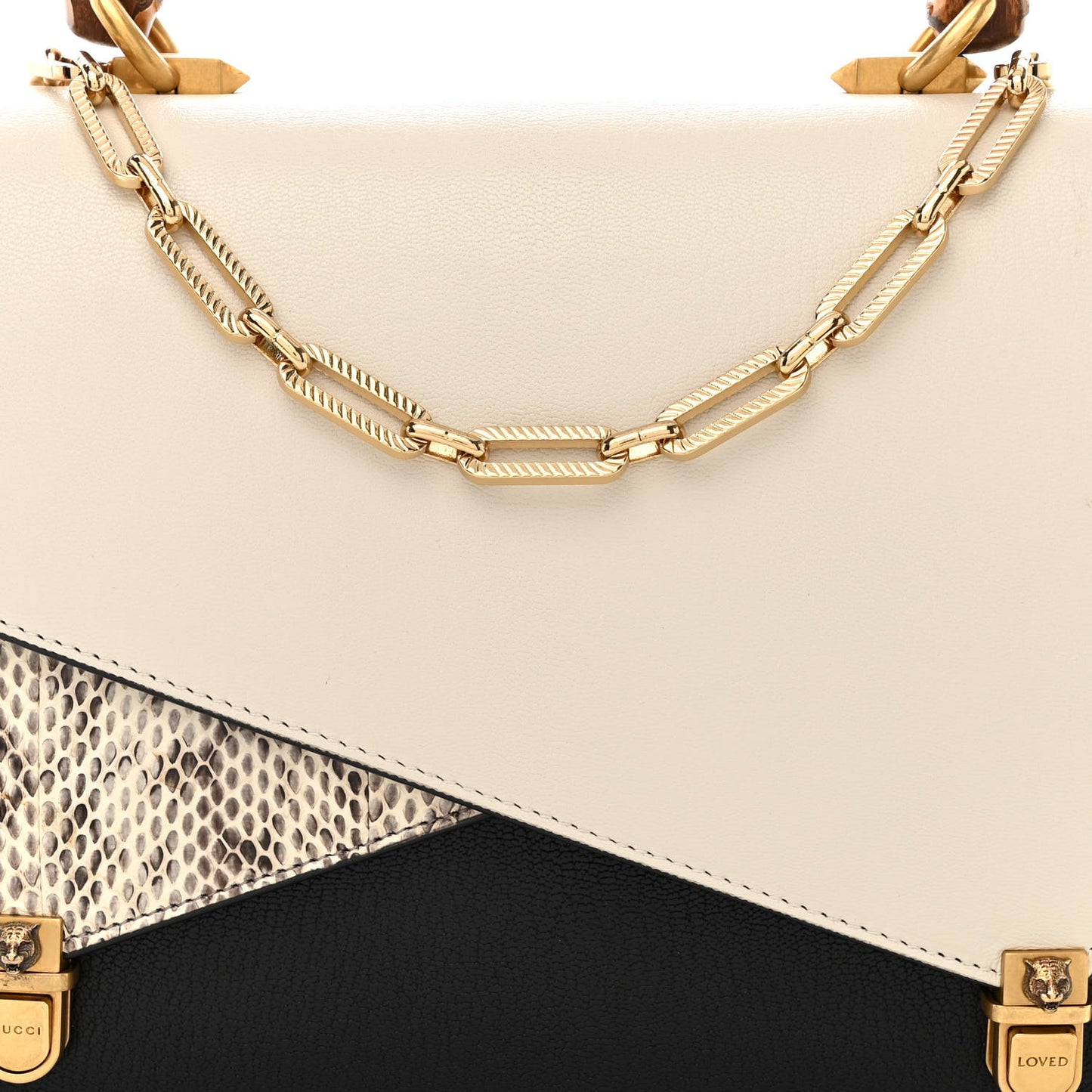 Calfskin Snakeskin Medium Ottilia Top Handle Bag Black White