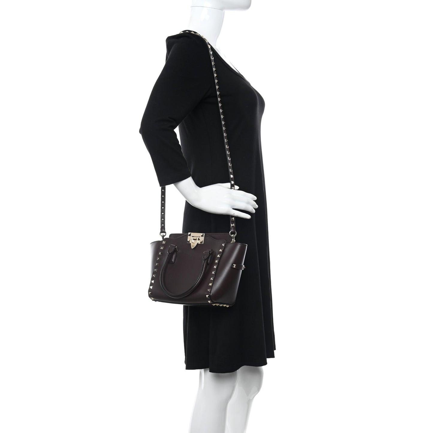Vitello MIni Rockstud Double Handle Tote Cacao