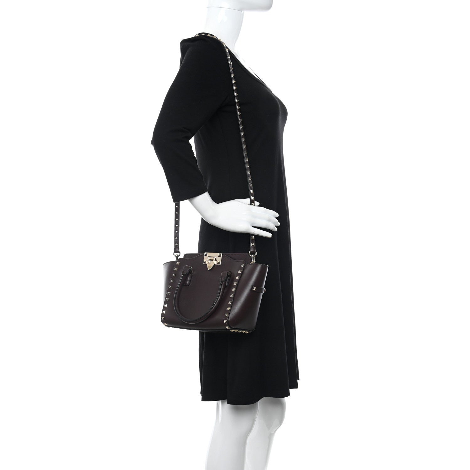Valentino Garavani Vitello MIni Rockstud Double Handle Tote Cacao 2 of 11