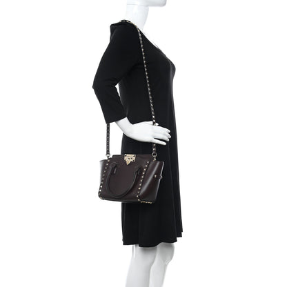 Valentino Garavani Vitello MIni Rockstud Double Handle Tote Cacao 2 of 11