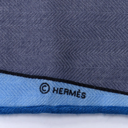 Hermes Cashmere Silk Tete a Tete Equestre Scarf 100 Marine Bleu Jean 3 of 4
