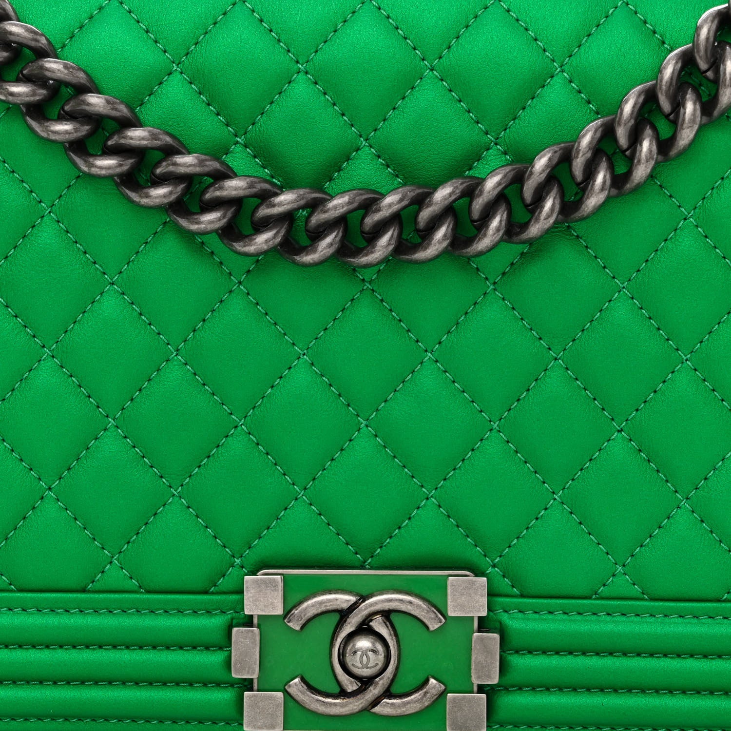 Chanel Metallic Calfskin Quilted New Medium Boy Flap Green 8 of 10
