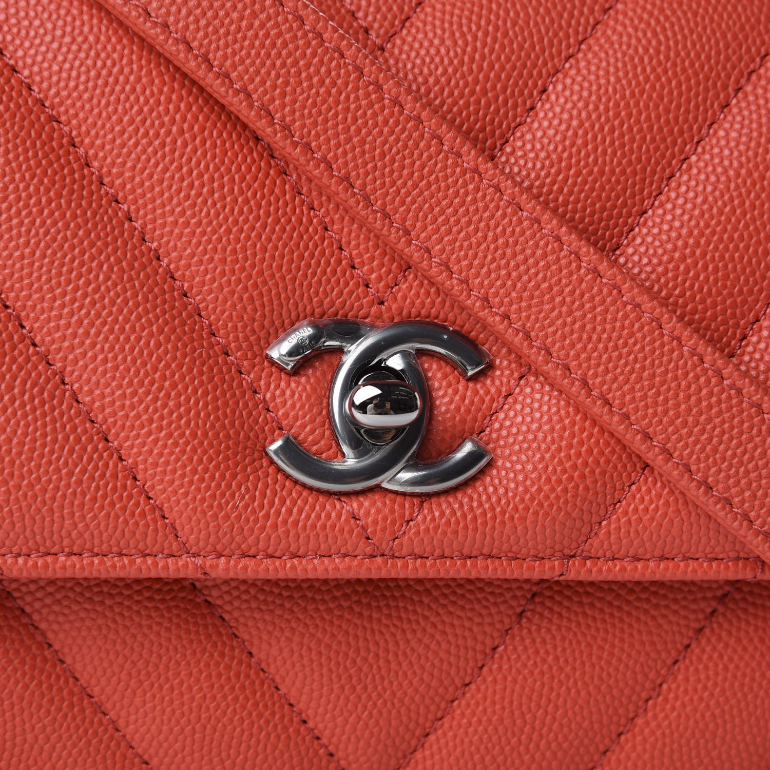 Chanel Caviar Chevron Quilted Mini Coco Handle Flap Red 9 of 9