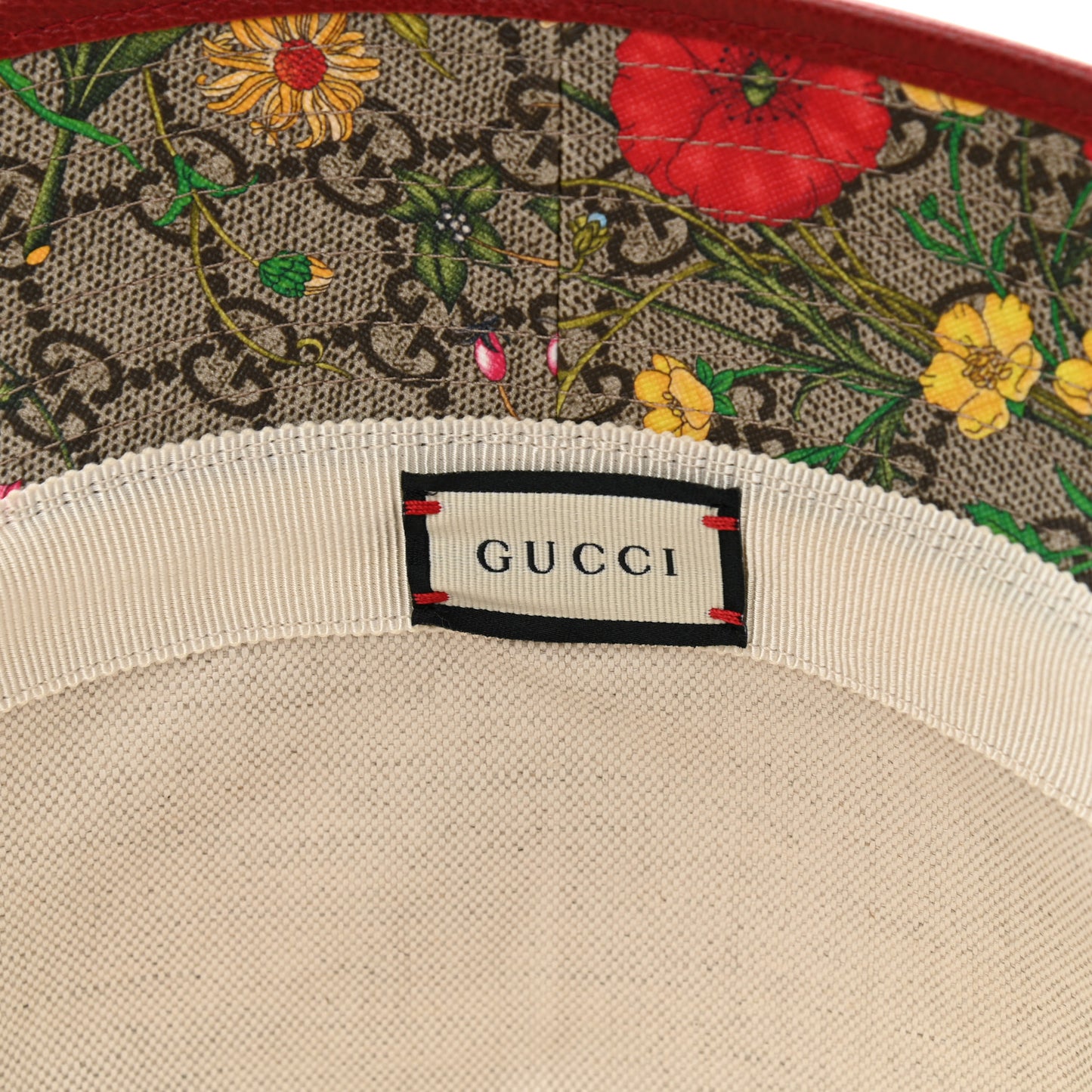 GG Supreme Monogram Flora Fedora Hat M Red