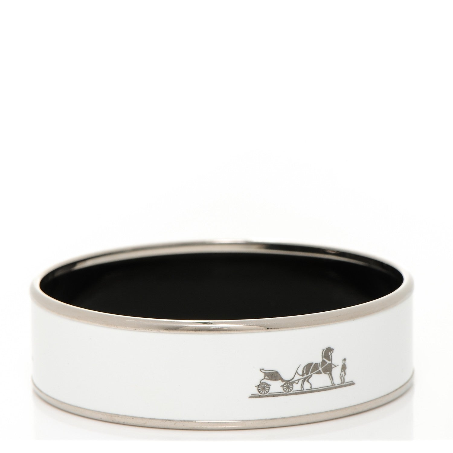 Hermes Enamel Printed Wide Caleche Bracelet 62 White 3 of 5