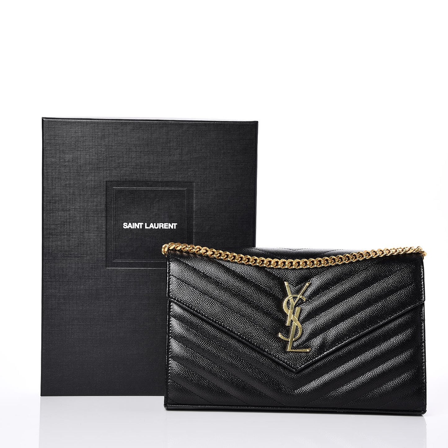 Grain De Poudre Matelasse Chevron Monogram Chain Wallet Black