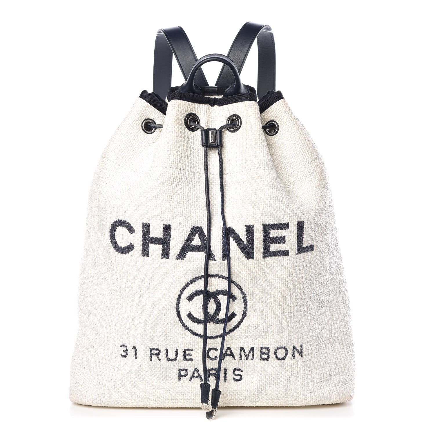 Chanel Woven Straw Raffia Large Deauville Backpack White Navy 1 of 13