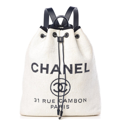 Chanel Woven Straw Raffia Large Deauville Backpack White Navy 1 of 13