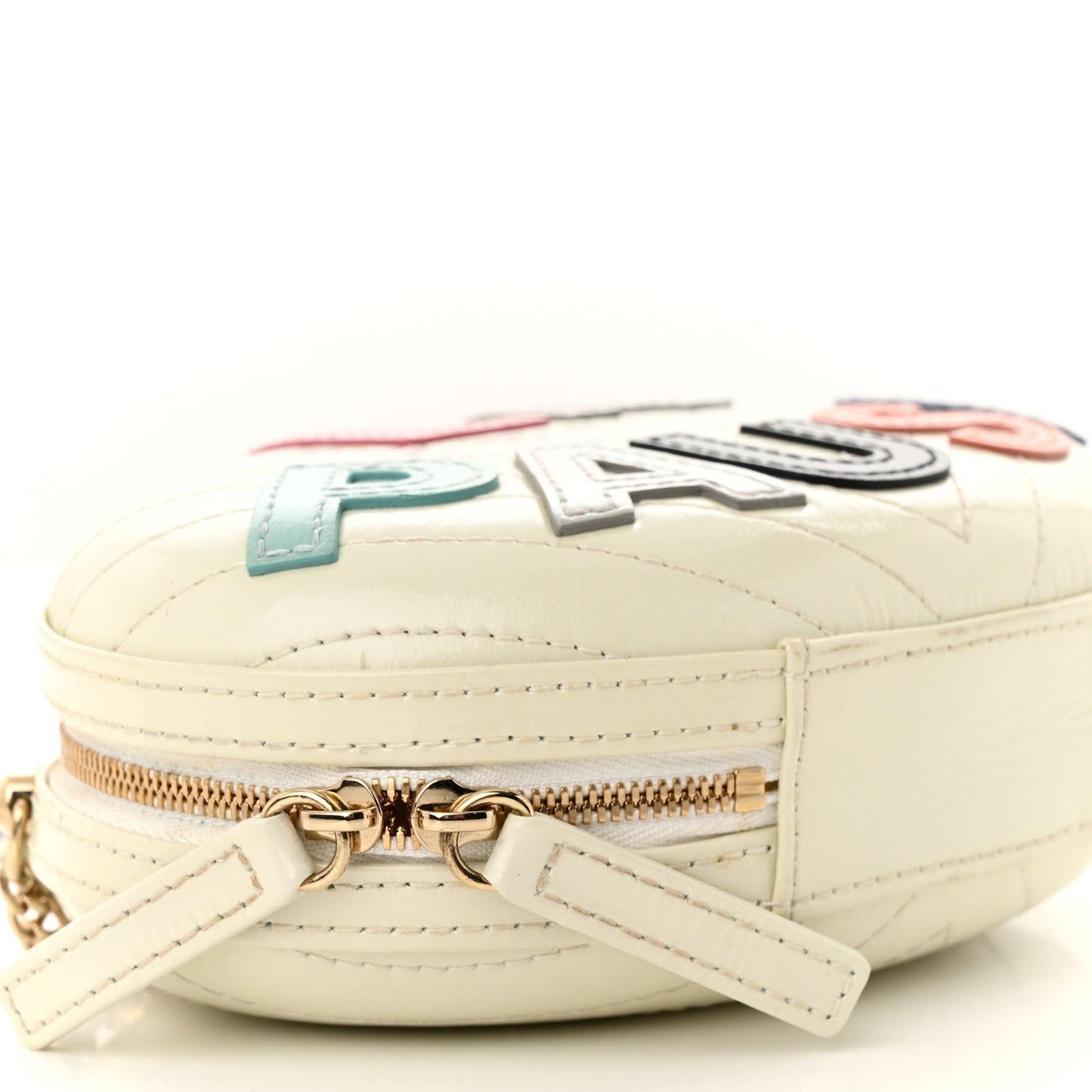 Embroidered Lambskin Chevron Quilted La Pausa Evening Bag White