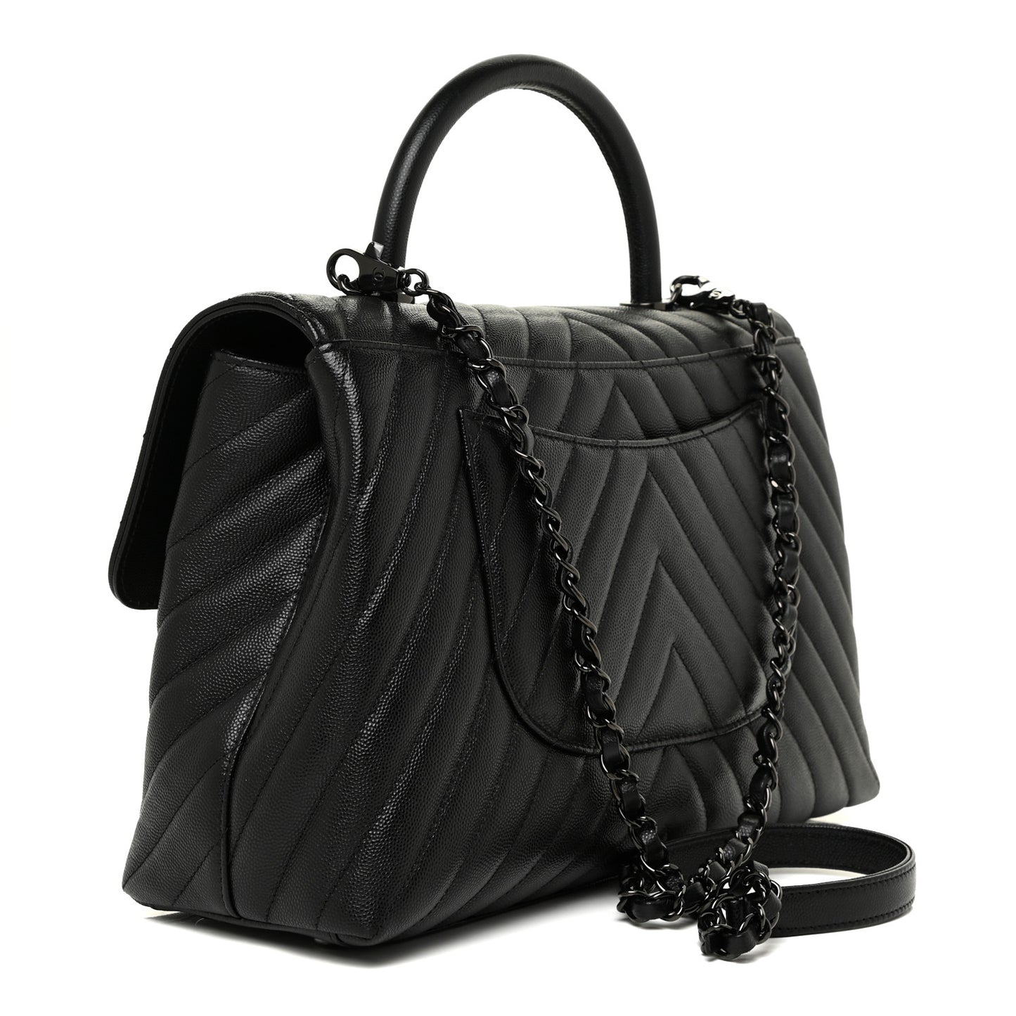 Caviar Chevron Quilted Medium Coco Handle Flap So Black