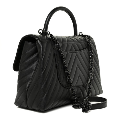 Chanel Caviar Chevron Quilted Medium Coco Handle Flap So Black 3 of 13