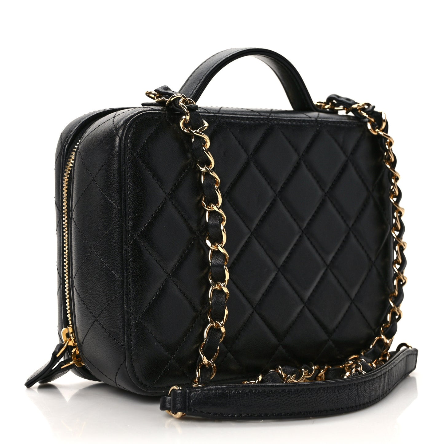 Lambskin Metal Quilted Golden Plate Vanity Case Black Golden Plate Vanity Case Black Gold