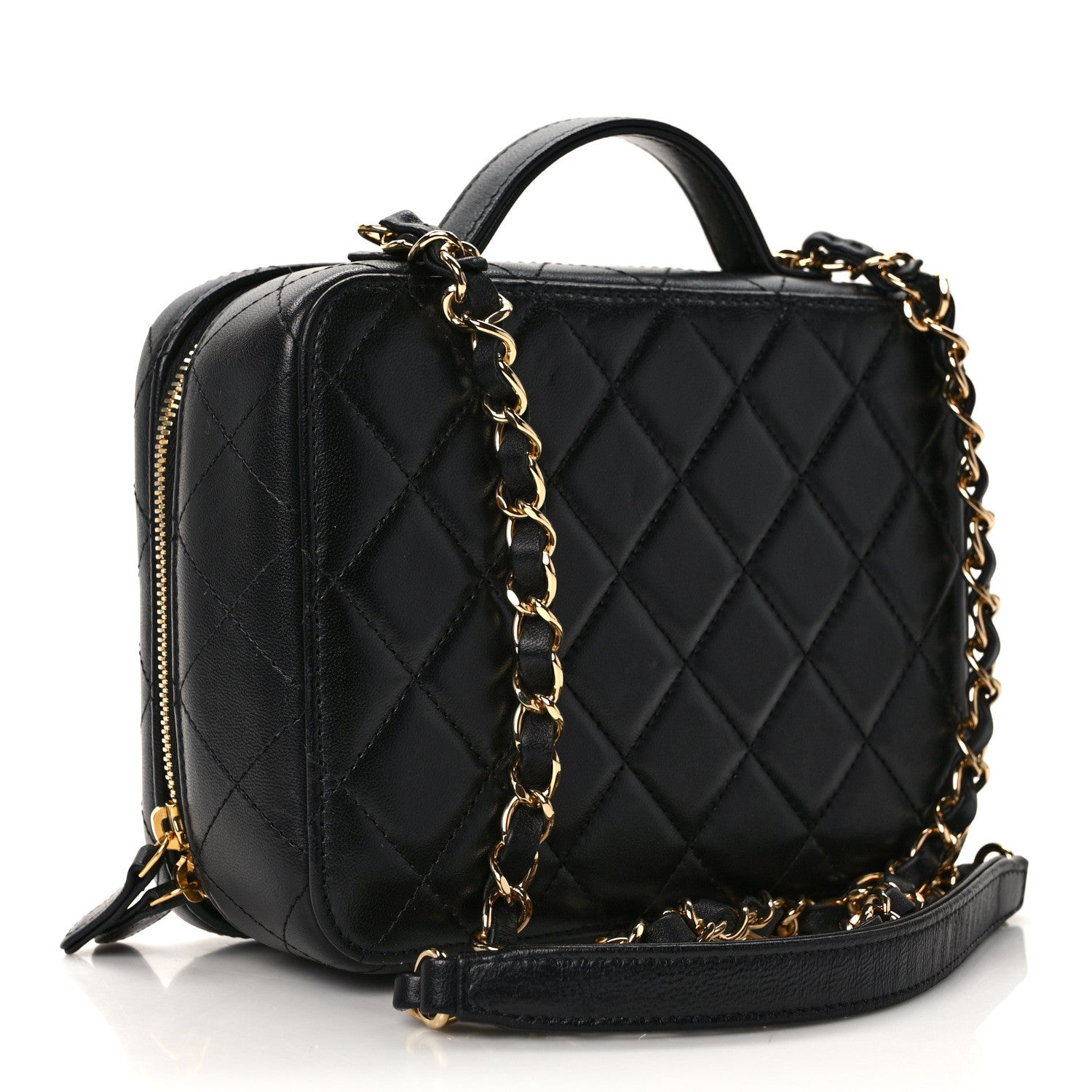Chanel Lambskin Metal Quilted Golden Plate Vanity Case Black Golden Plate Vanity Case Black Gold 3 of 13