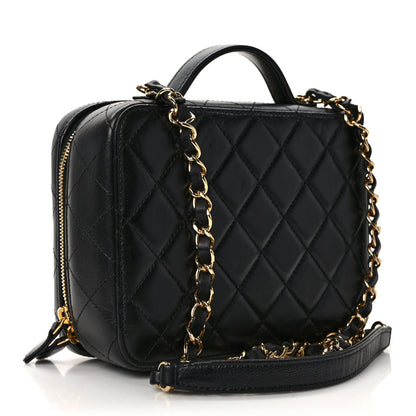 Chanel Lambskin Metal Quilted Golden Plate Vanity Case Black Golden Plate Vanity Case Black Gold 3 of 13
