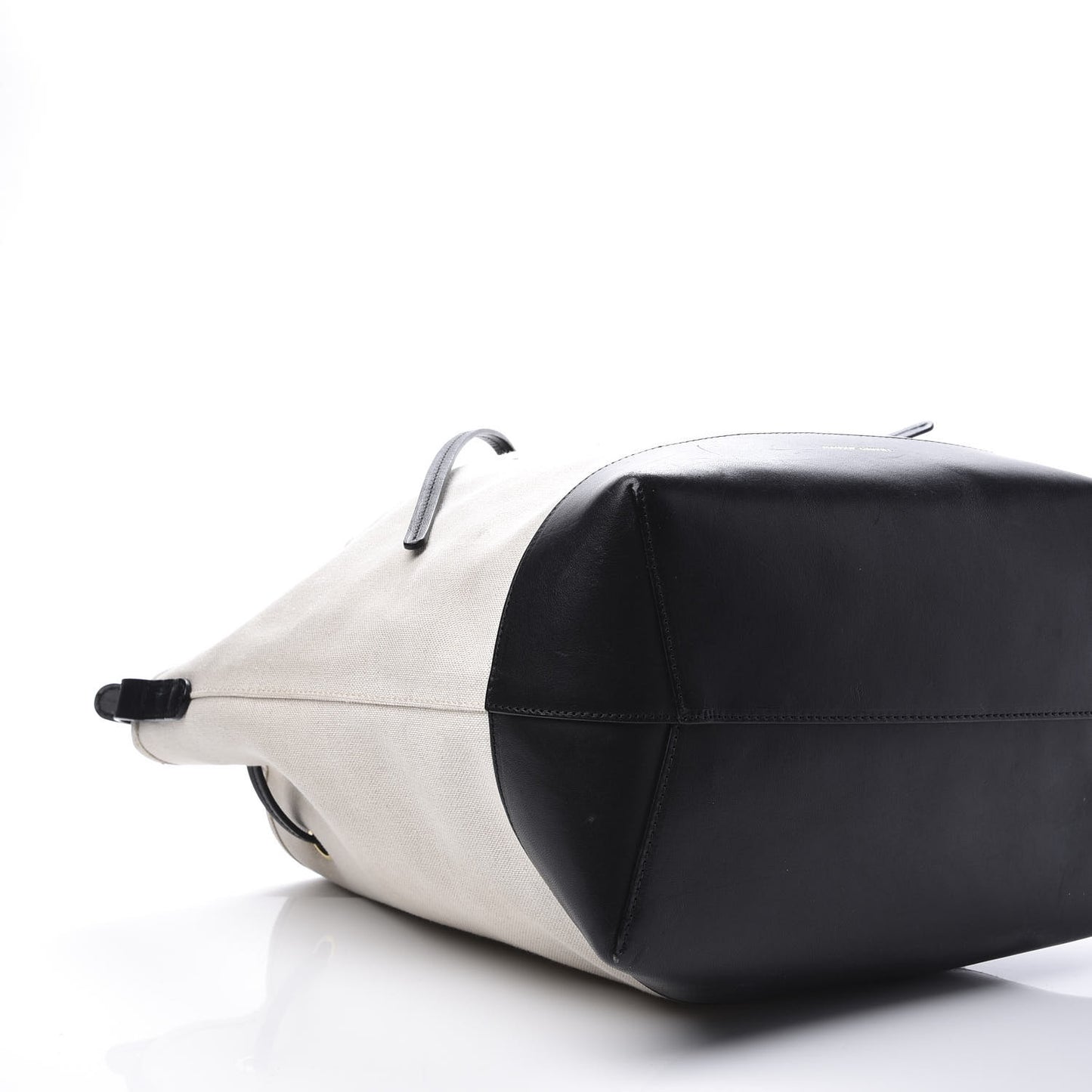 Canvas Calfskin Bucket Bag Creme Black