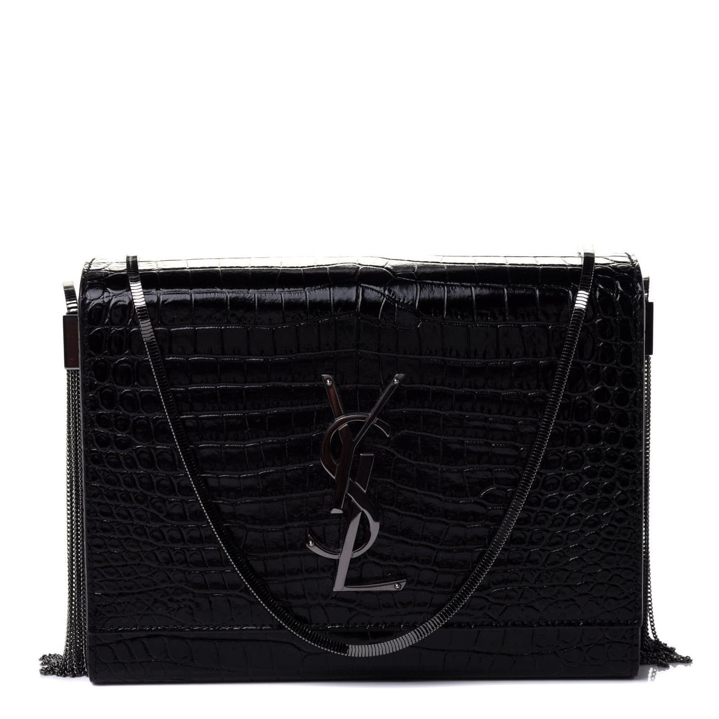Calfskin Crocodile Embossed Monogram Small Kate Slide Chain Crossbody Box Bag Black