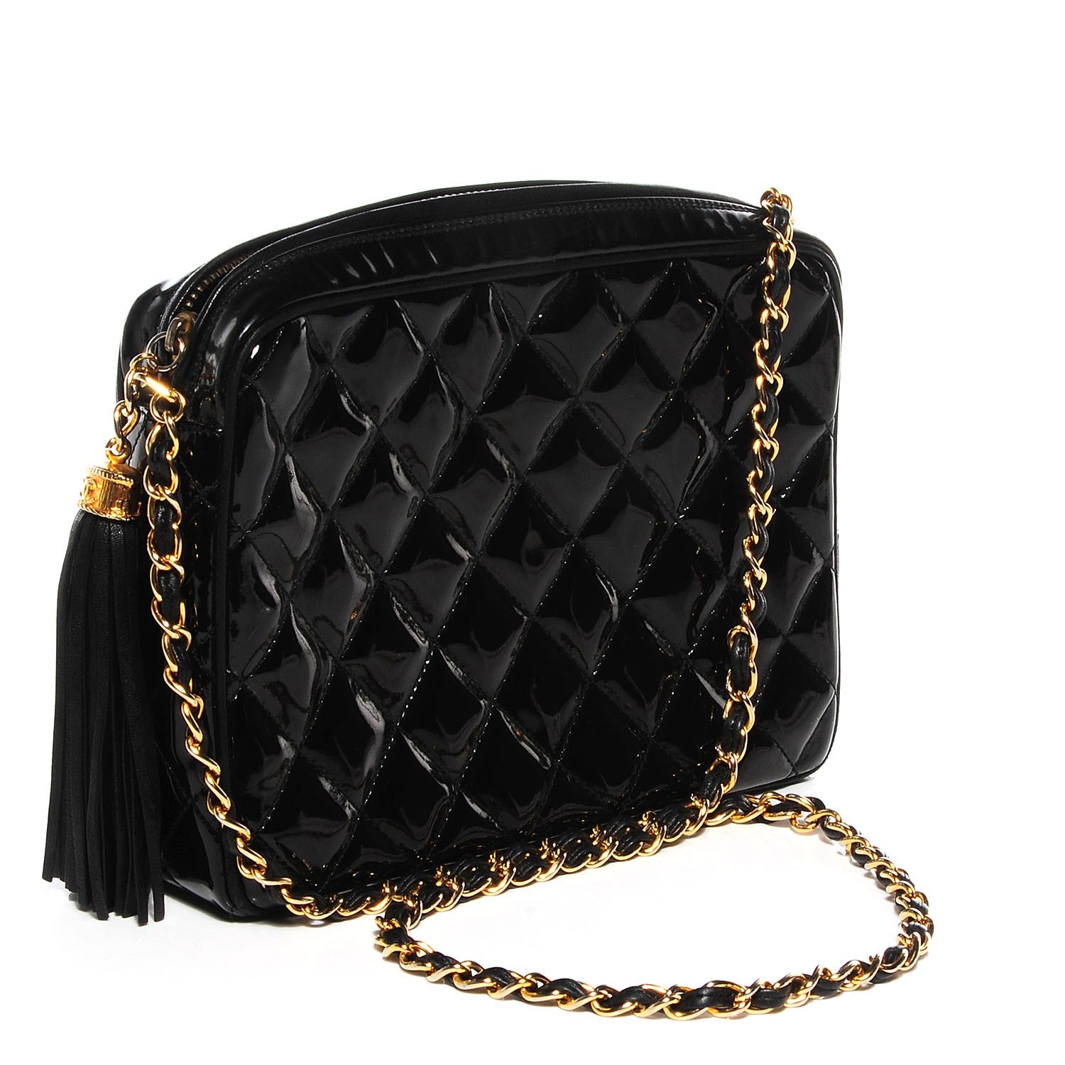 Chanel Patent Quilted Tassel Camera Case Black 3 of 8