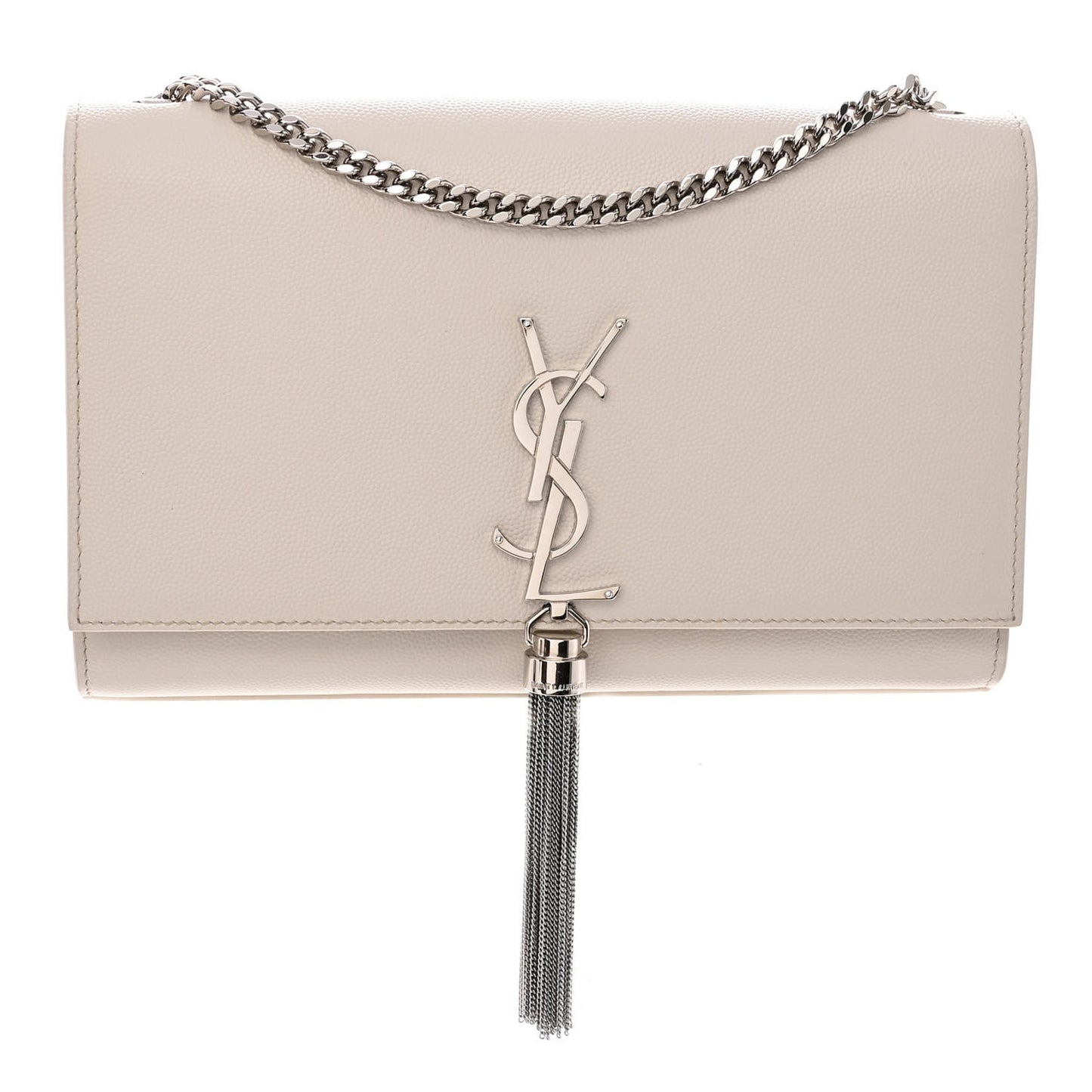 Smooth Calfskin Medium Classic Monogram Kate Tassel Satchel White