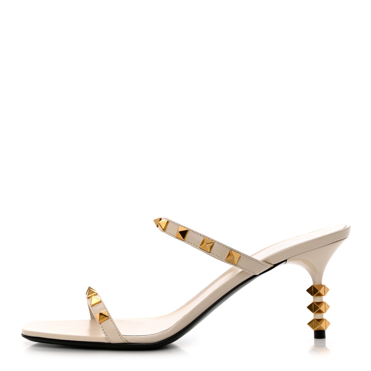 Calfskin Rockstud 50mm Slide Sandals 38 Ivory