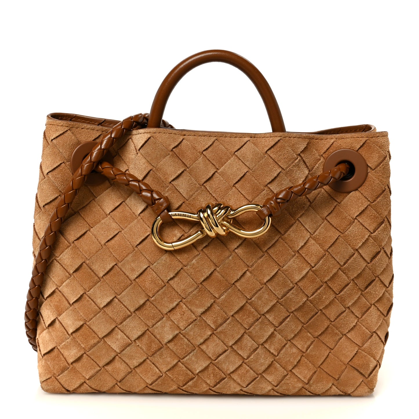 Suede Intrecciato Small Andiamo Shoulder Bag Amber