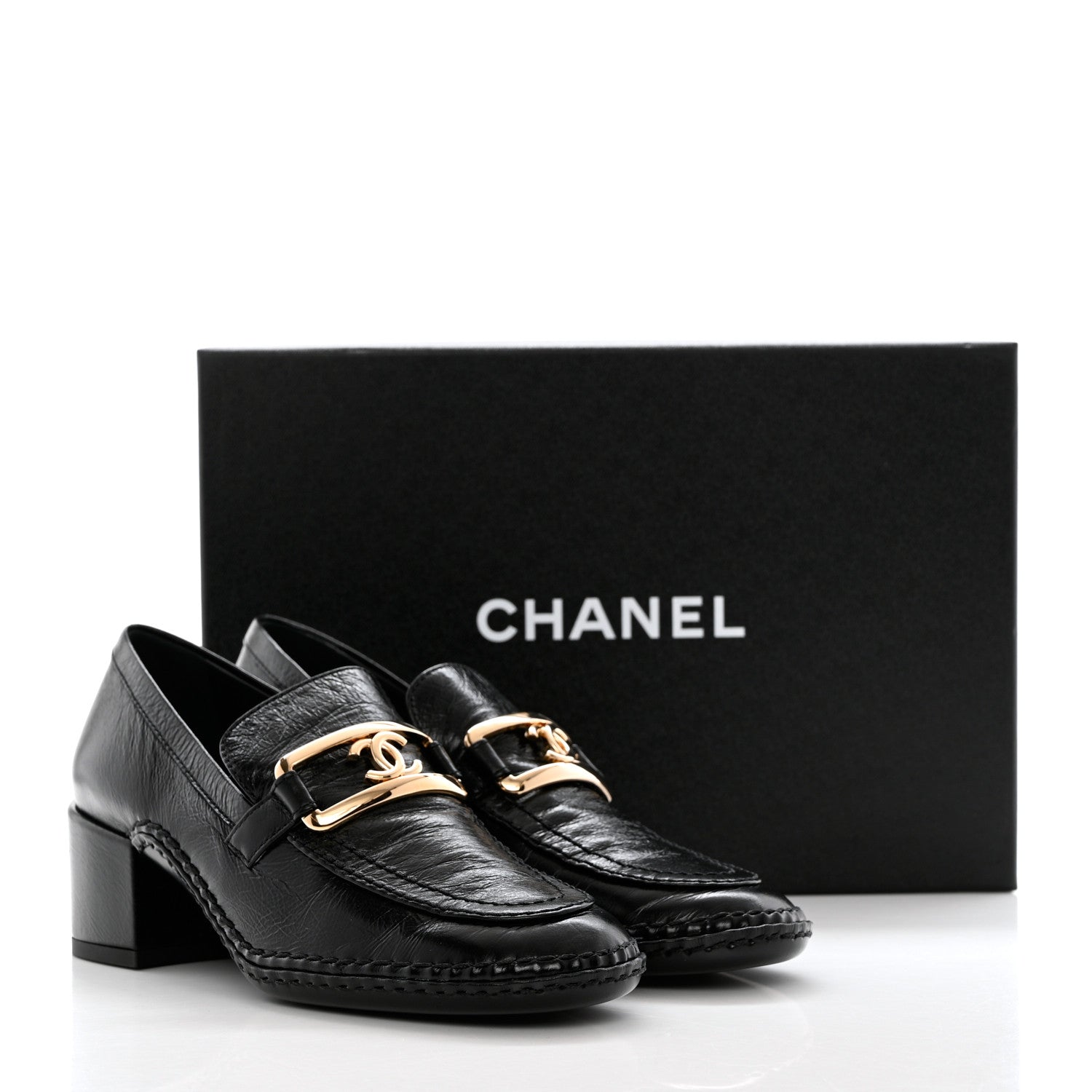 Chanel Shiny Calfskin Metal CC Loafers 36.5 Black 9 of 9