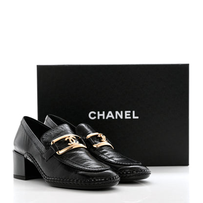 Chanel Shiny Calfskin Metal CC Loafers 36.5 Black 9 of 9
