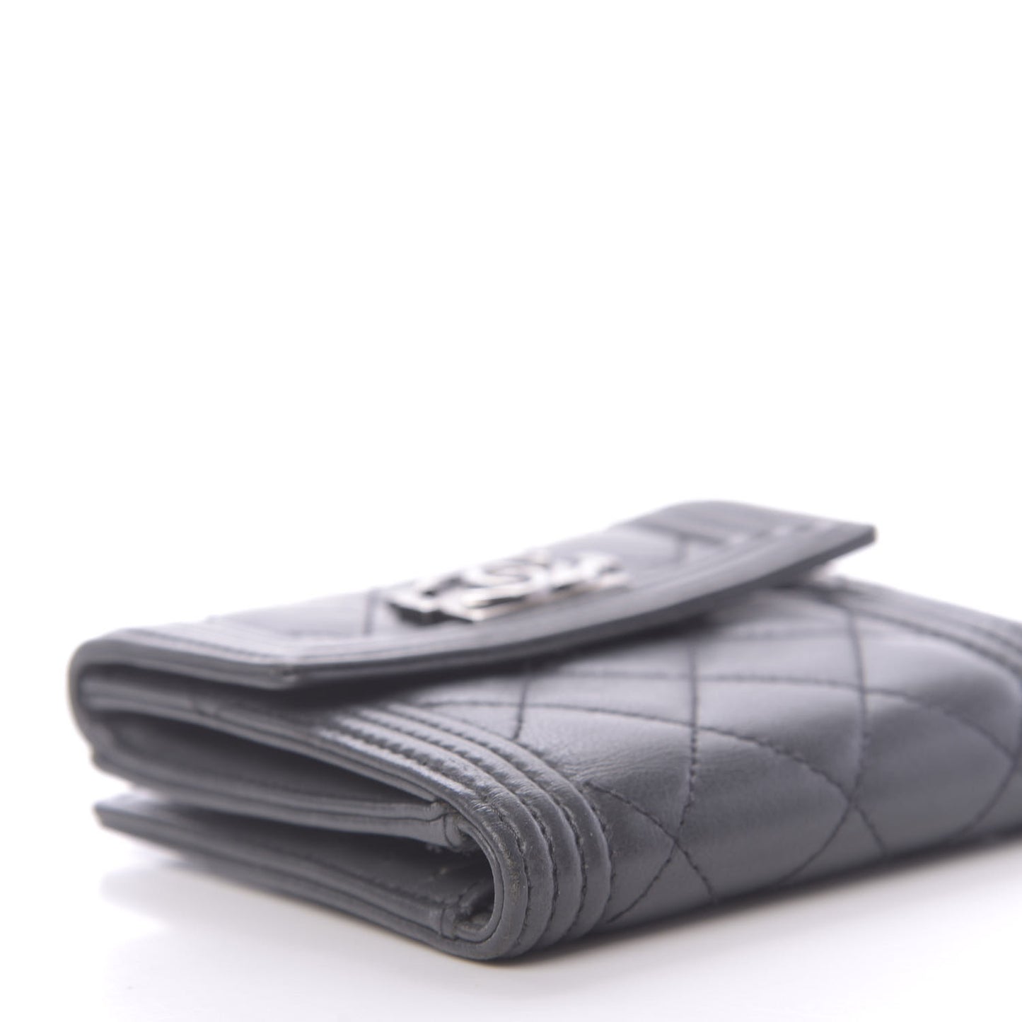Lambskin Quilted Compact Boy Wallet Dark Grey