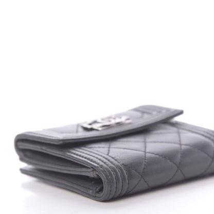 Chanel Lambskin Quilted Compact Boy Wallet Dark Grey 6 of 12