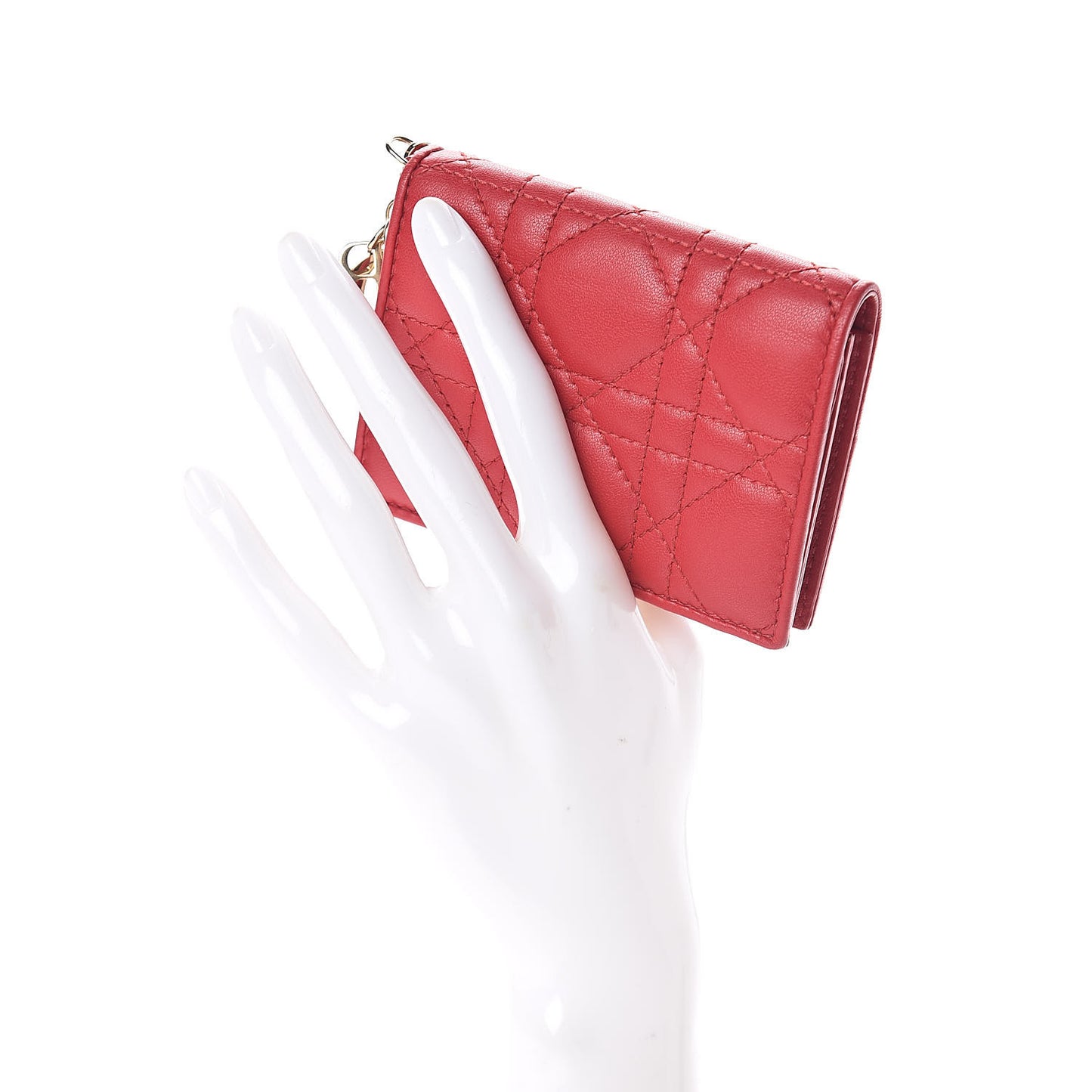 Lambskin Cannage Small Lady Dior Flap Card Holder Red