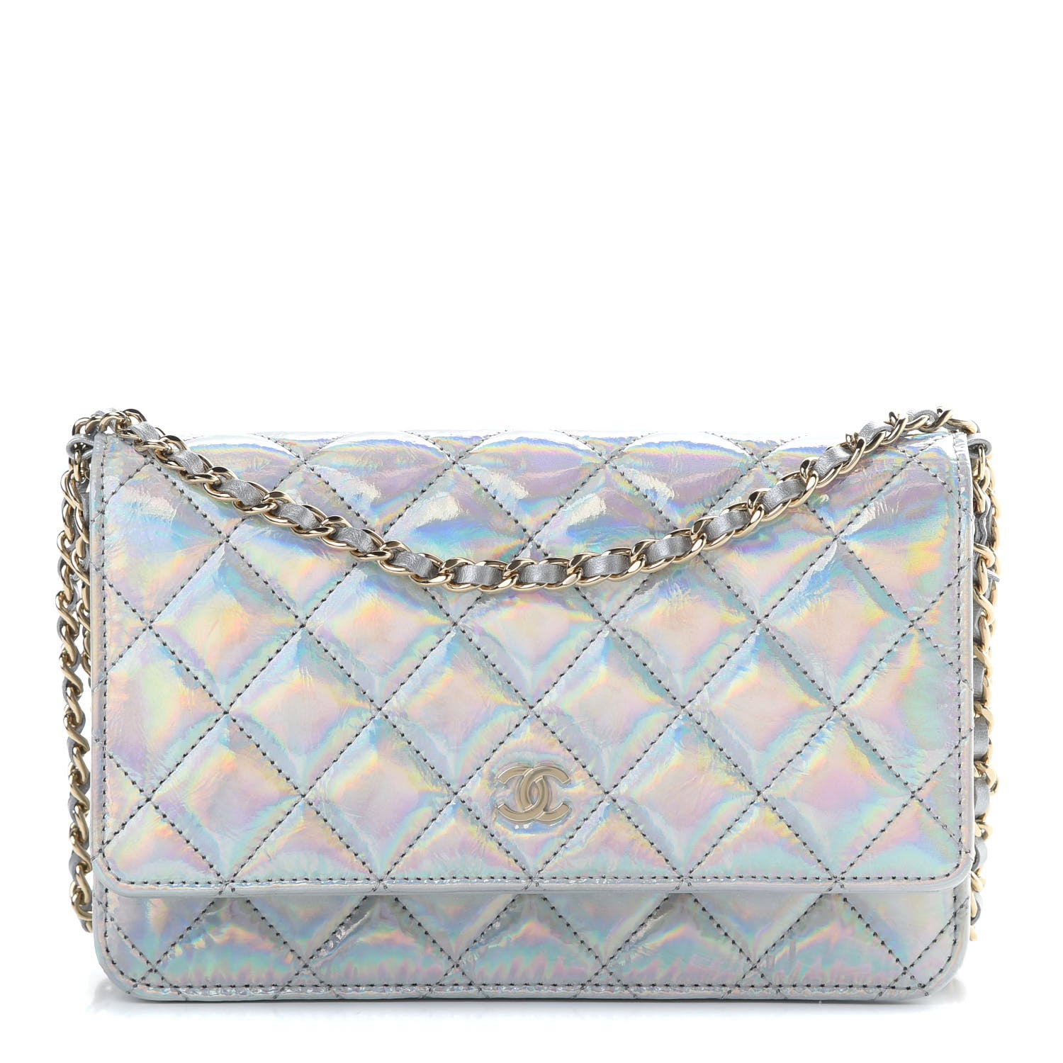 Chanel Iridescent Goatskin Quilted Wallet On Chain WOC Silver 1 of 12