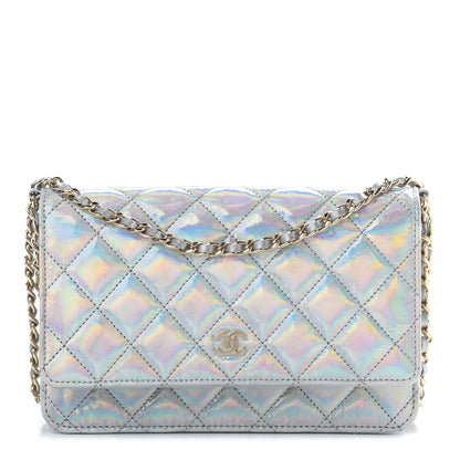 Chanel Iridescent Goatskin Quilted Wallet On Chain WOC Silver 1 of 12