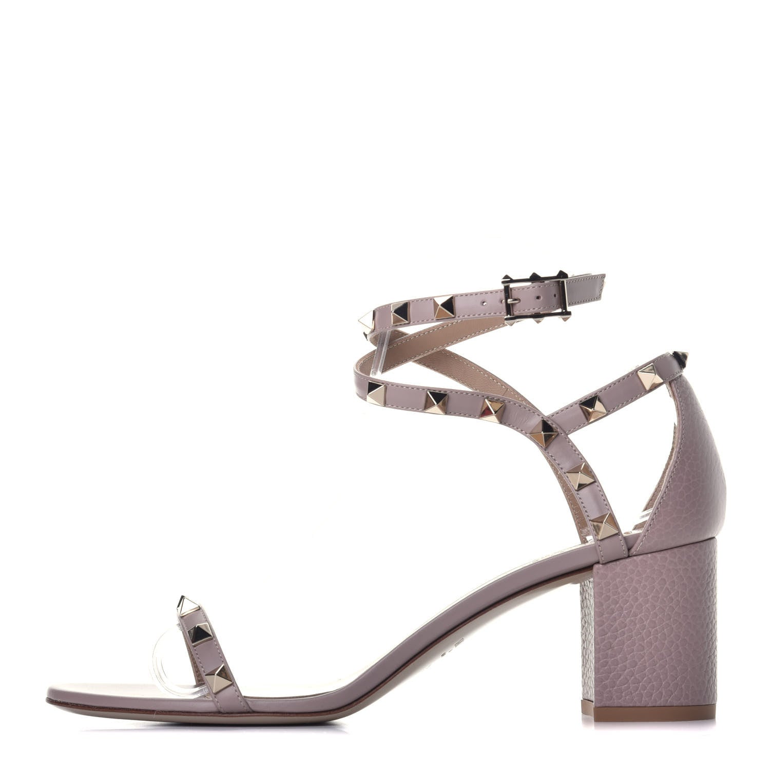 Valentino Garavani Pebbled Calfskin Rockstud Ankle Strap 60mm Sandals 39.5 Poudre 1 of 8