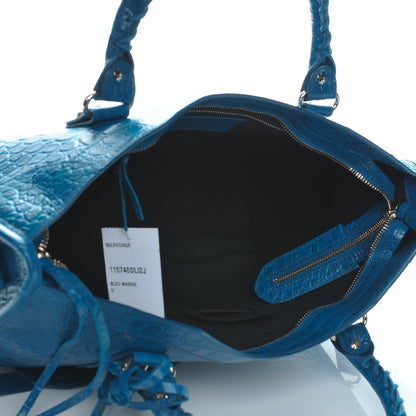 Balenciaga Calfskin Crocodile Embossed Classic Gold Hardware City Bleu Marine 7 of 7