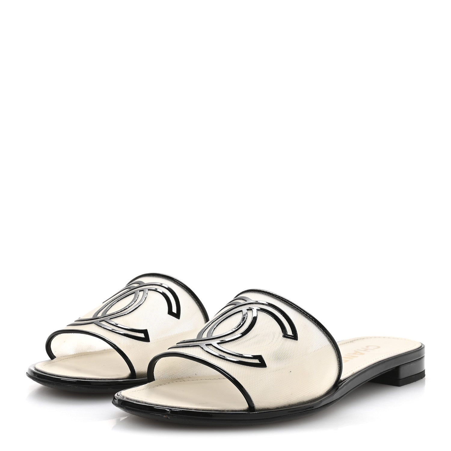 Chanel Mesh Patent Calfskin CC Sandal Mule 39.5 Beige Black 4 of 7