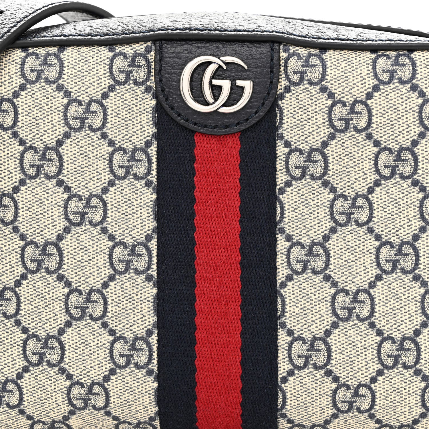Gucci GG Supreme Monogram Textured Dollar Calfskin Web Small Ophidia Camera Bag Beige Blue 8 of 12