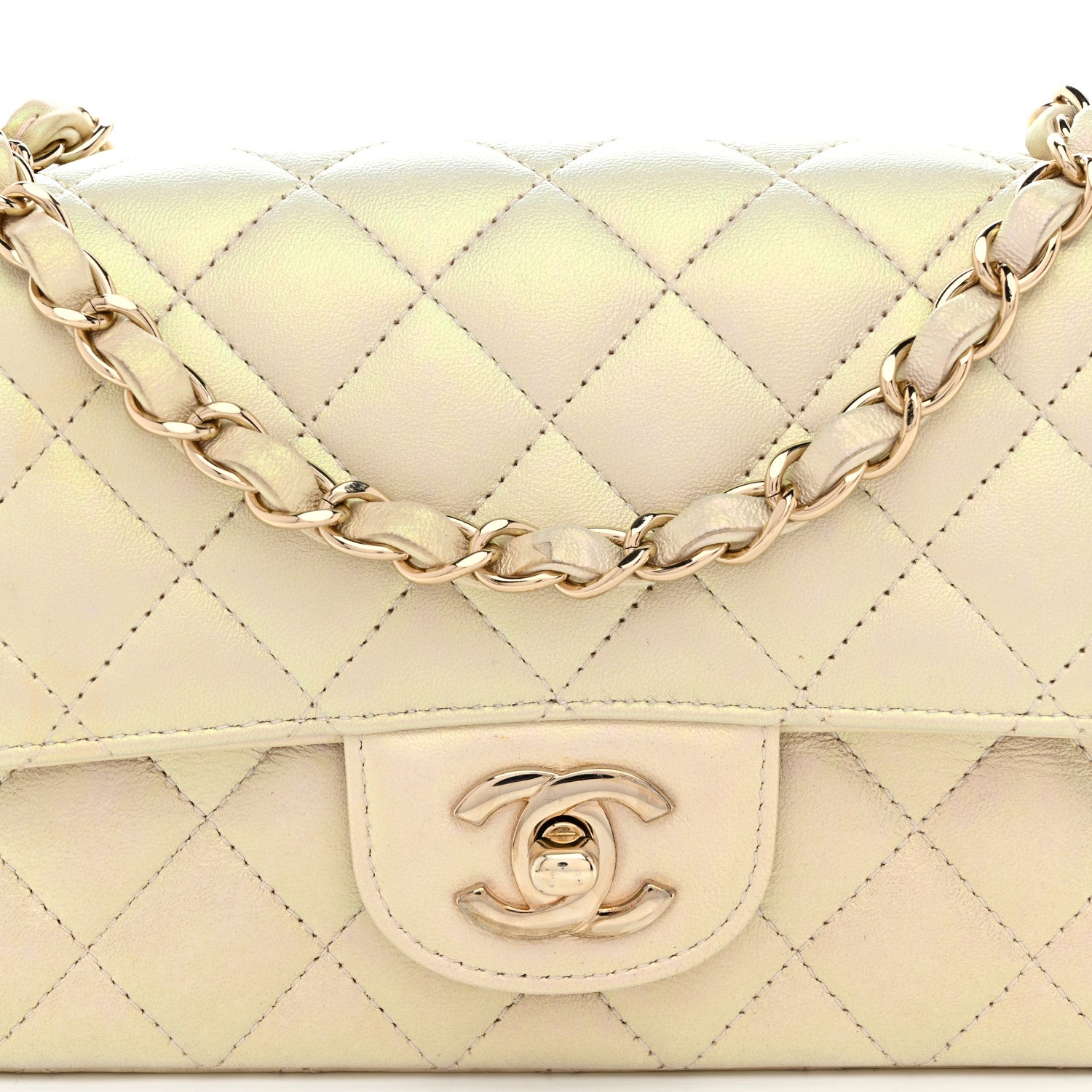 Chanel Iridescent Lambskin Quilted Mini Rectangular Flap Ivory 4 of 10