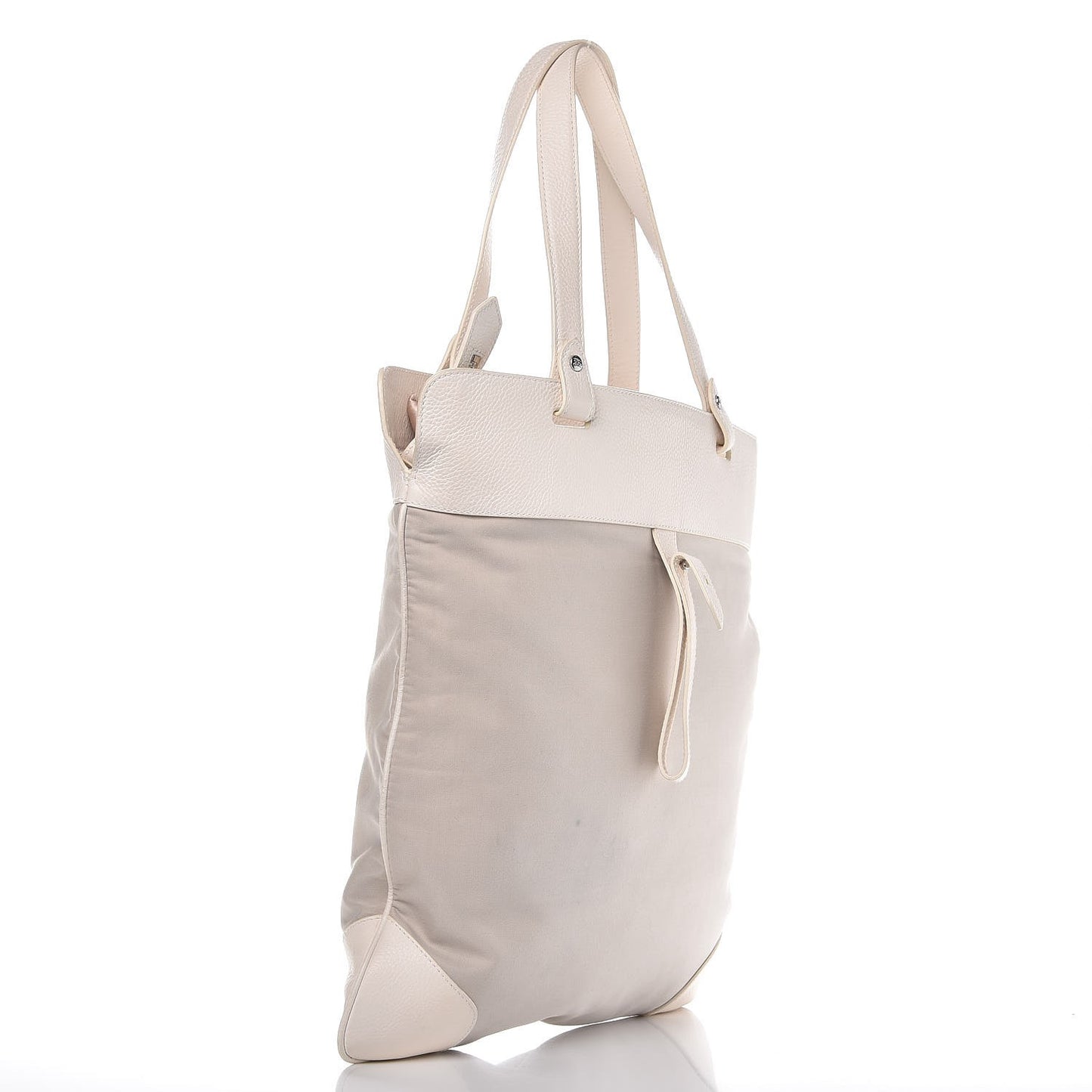 Canvas Calfskin Crest Embroidered Flat Tote White