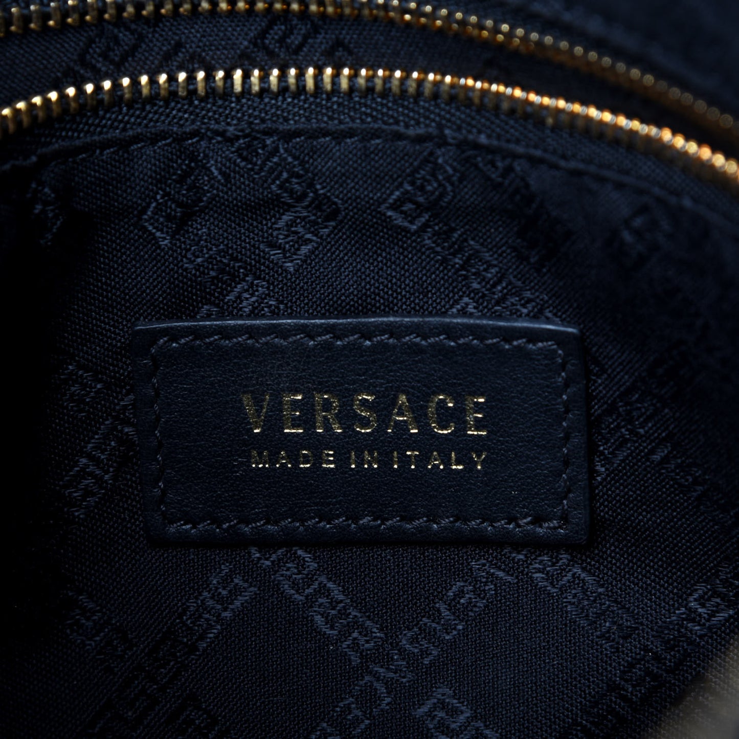 Crocodile Embossed Calfskin Medusa Wristlet Black