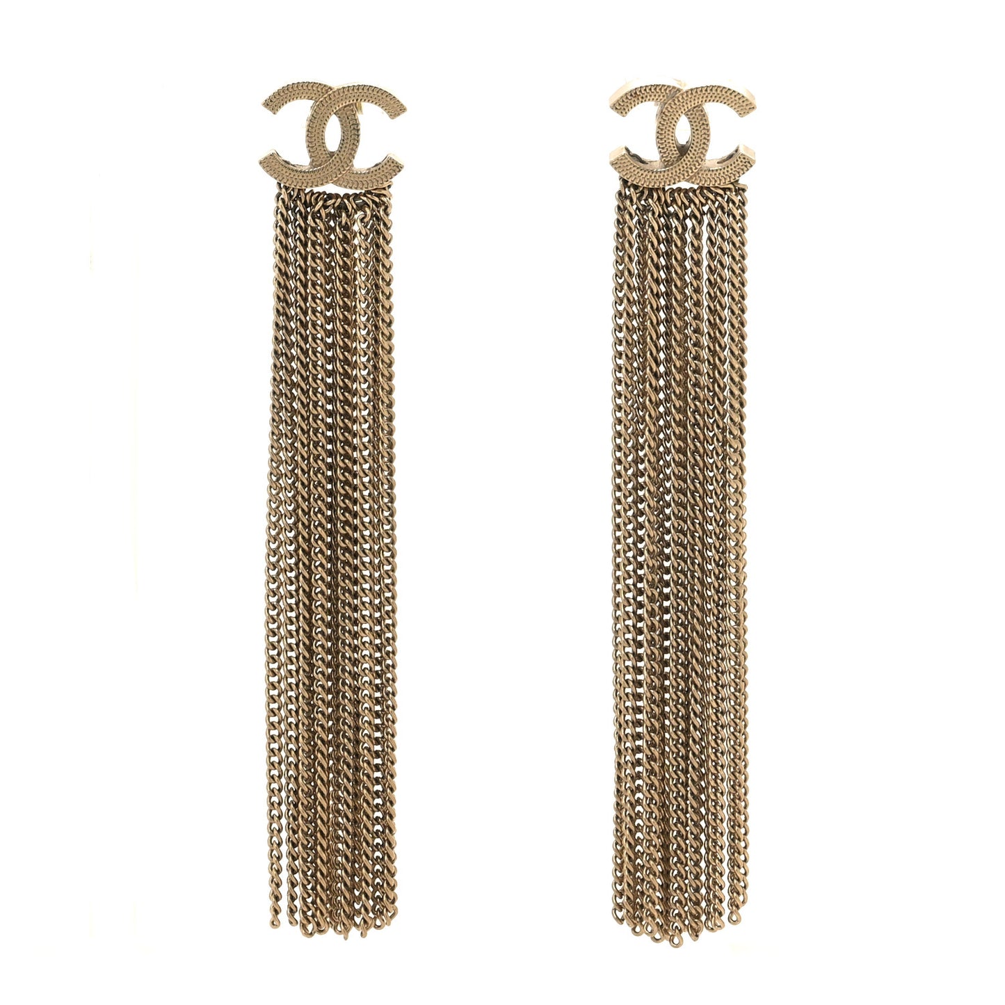 Metal CC Multi Strand Chain Drop Earrings Gold
